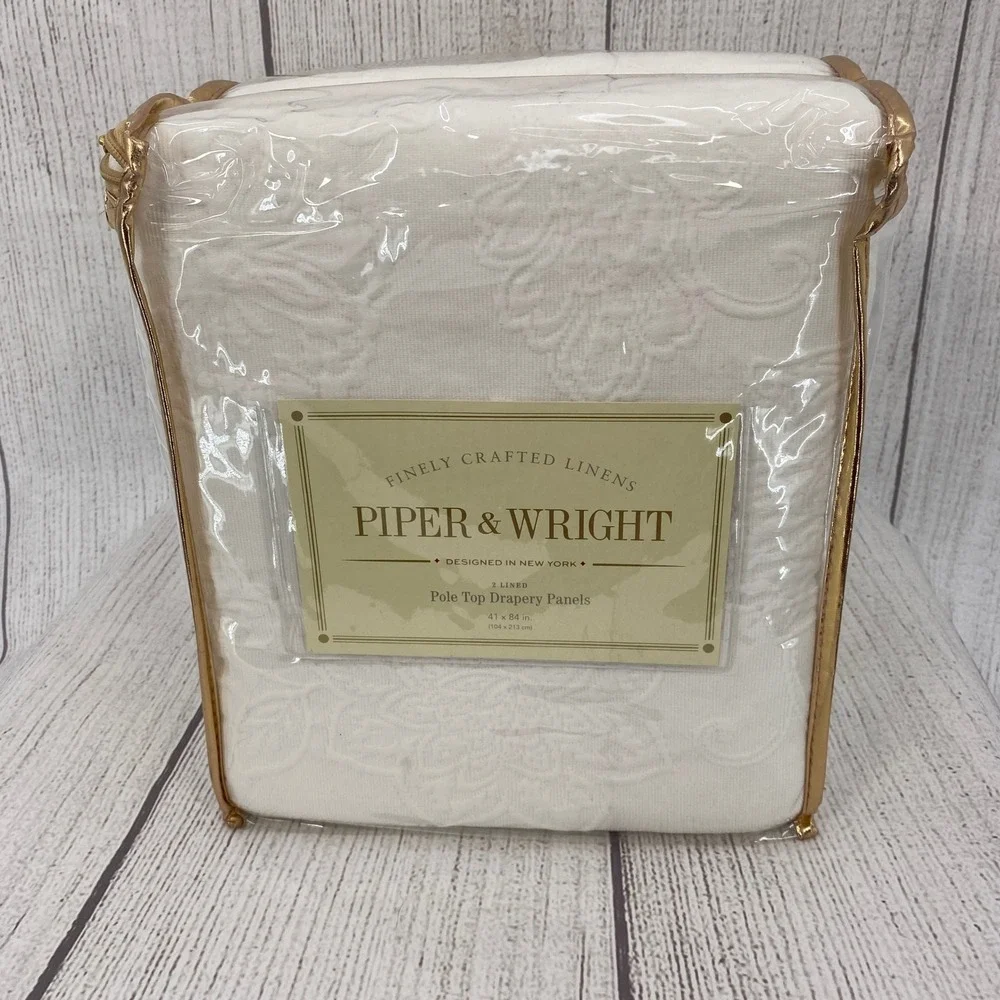 Piper & Wright Emily Drapery Panels (2pk) 41x84 White Floral Jacquard Lined